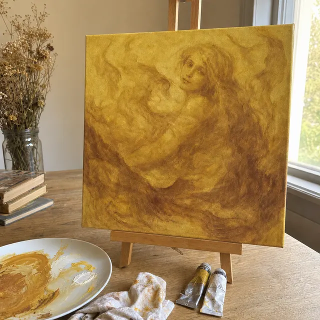 Touching bright opaque highlights onto a nearly finished portrait